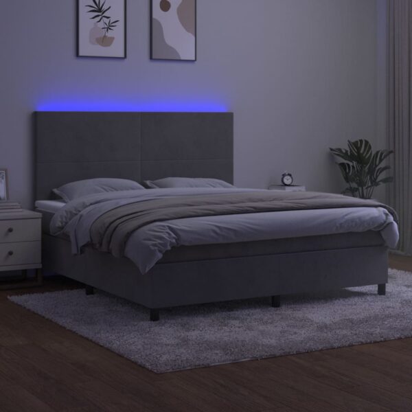 Łóżko kontynentalne z materacem i LED, szare 160x200cm, aksamit - obrazek 4