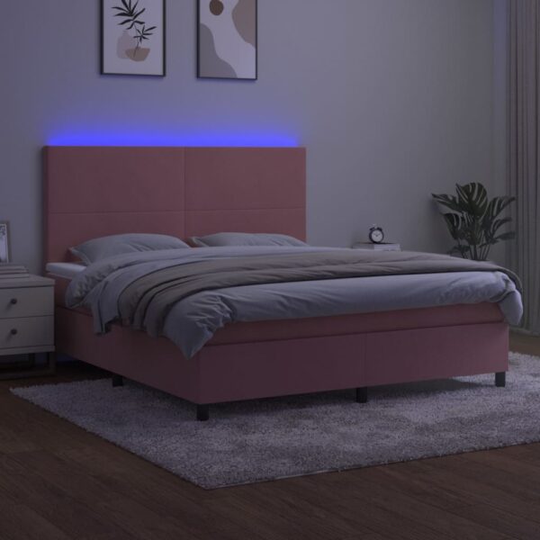 Łóżko kontynentalne z materacem i LED, różowy aksamit 180x200cm - obrazek 4