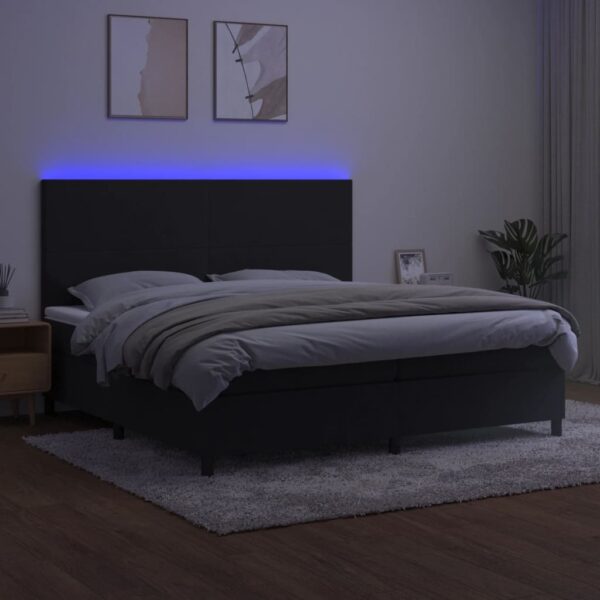Łóżko kontynentalne z materacem i LED, czarny aksamit 200x200cm - obrazek 4