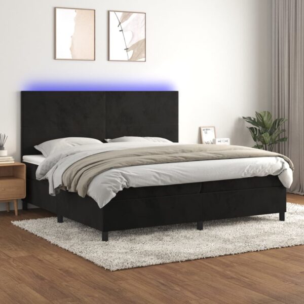 Łóżko kontynentalne z materacem i LED, czarny aksamit 200x200cm
