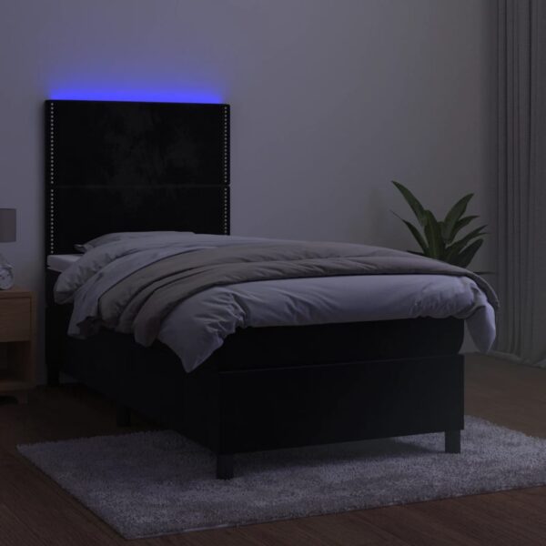 Łóżko kontynentalne z materacem i LED, czarny aksamit 80x200 cm - obrazek 4