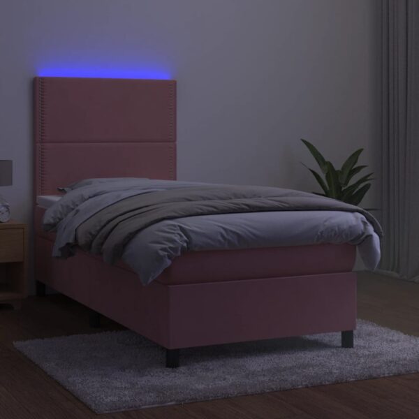 Łóżko kontynentalne z materacem i LED, różowy aksamit 80x200 cm - obrazek 4