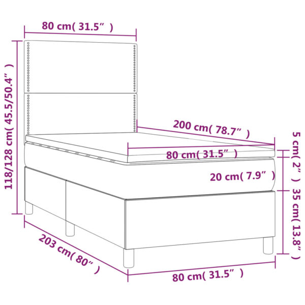 Łóżko kontynentalne z materacem i LED, różowy aksamit 80x200 cm - obrazek 8