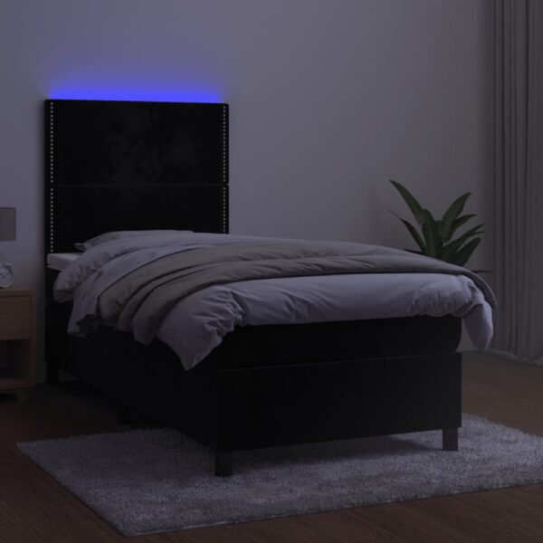 Łóżko kontynentalne z materacem i LED, czarny aksamit 100x200cm - obrazek 4