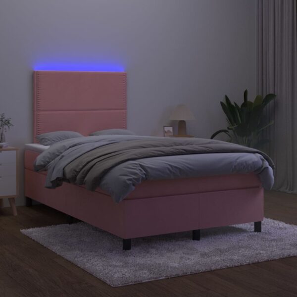 Łóżko kontynentalne z materacem i LED, różowy aksamit 120x200cm - obrazek 4
