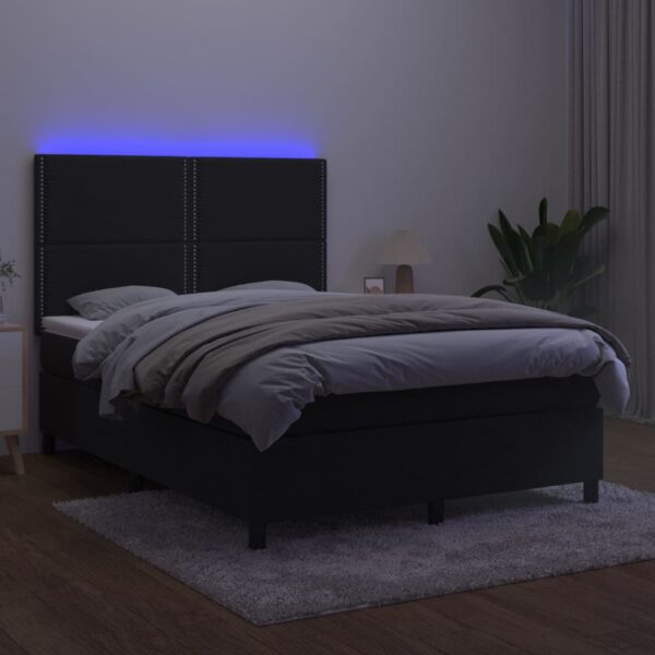 Łóżko kontynentalne z materacem i LED, czarny aksamit 140x190cm - obrazek 4
