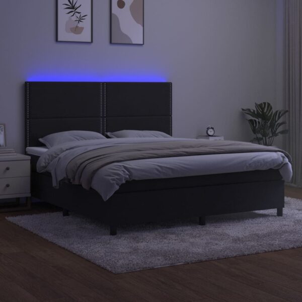 Łóżko kontynentalne z materacem i LED, czarny aksamit 180x200cm - obrazek 4