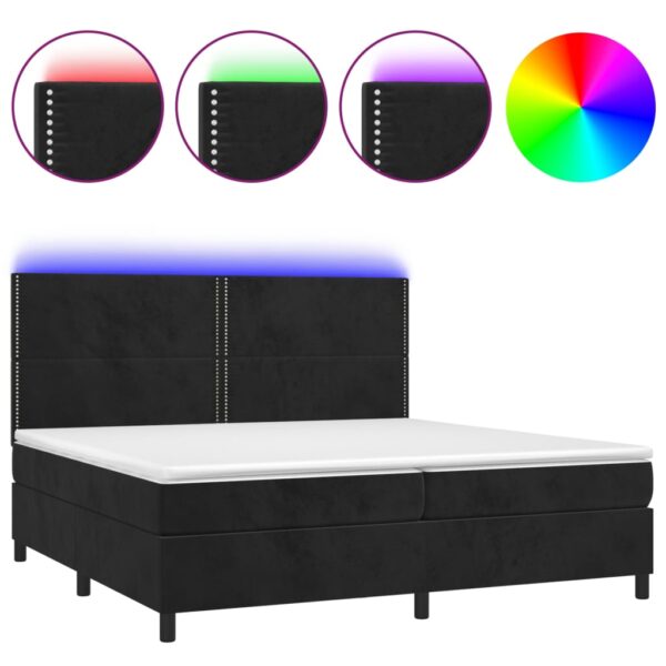 Łóżko kontynentalne z materacem i LED, czarny aksamit 200x200cm - obrazek 2
