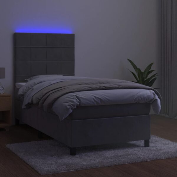 Łóżko kontynentalne z materacem i LED, szare 90x190 cm, aksamit - obrazek 4