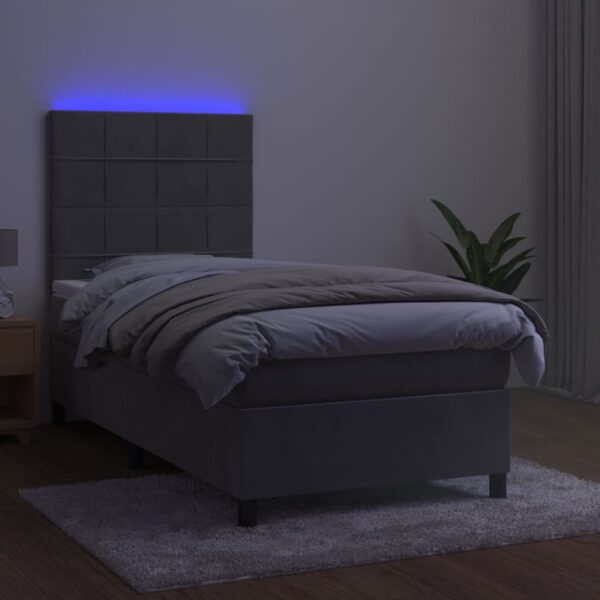 Łóżko kontynentalne z materacem i LED, szare 100x200cm, aksamit - obrazek 4
