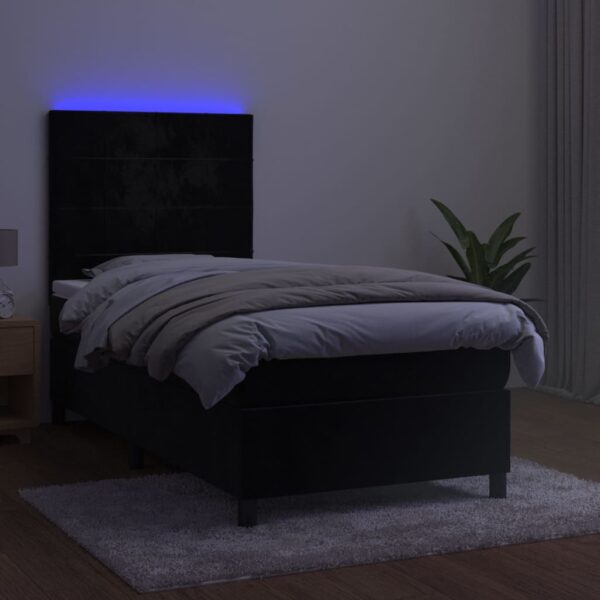 Łóżko kontynentalne z materacem i LED, czarny aksamit 100x200cm - obrazek 4