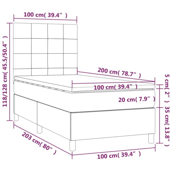 Łóżko kontynentalne z materacem i LED, czarny aksamit 100x200cm - obrazek 8