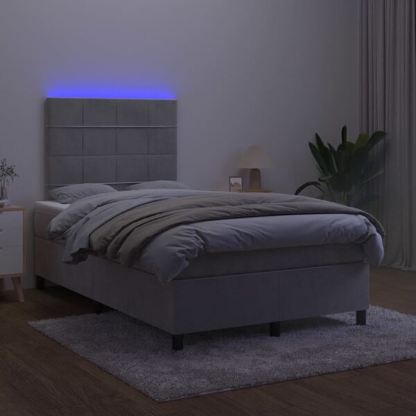 Łóżko kontynentalne z materacem i LED, szare 120x200cm, aksamit - obrazek 4