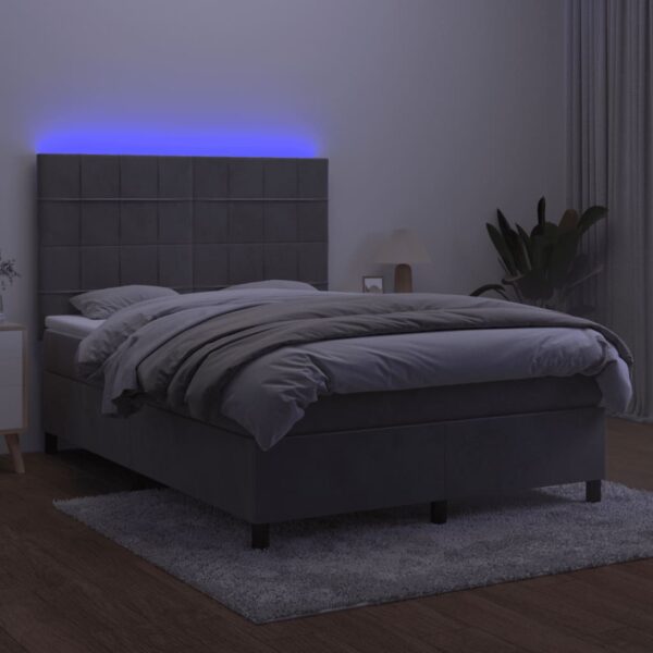Łóżko kontynentalne z materacem i LED, szare 140x200cm, aksamit - obrazek 4