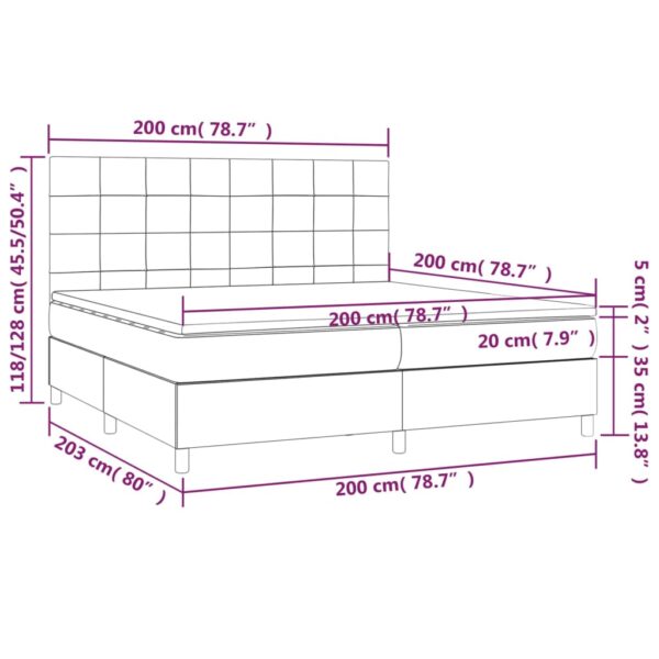 Łóżko kontynentalne z materacem i LED, szare 200x200cm, aksamit - obrazek 8