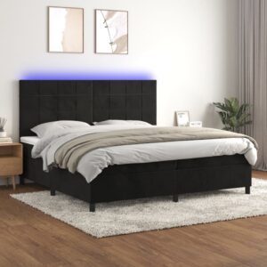Łóżko kontynentalne z materacem i LED, czarny aksamit 200x200cm