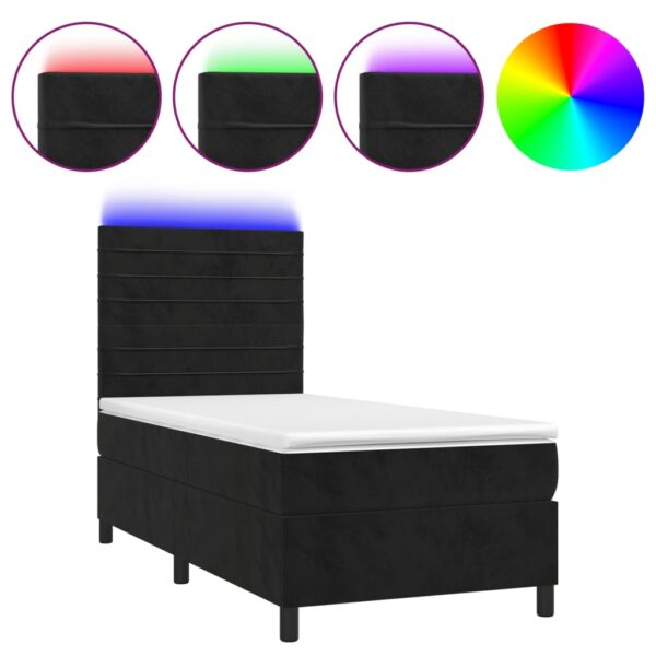 Łóżko kontynentalne z materacem i LED, czarny aksamit 90x200 cm - obrazek 2