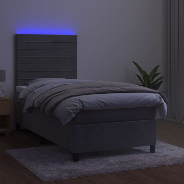 Łóżko kontynentalne z materacem i LED, szare 100x200cm, aksamit - obrazek 4