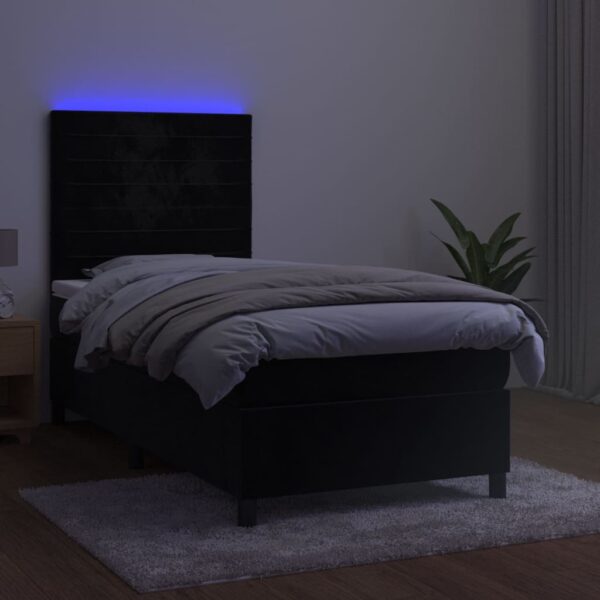Łóżko kontynentalne z materacem i LED, czarny aksamit 100x200cm - obrazek 4