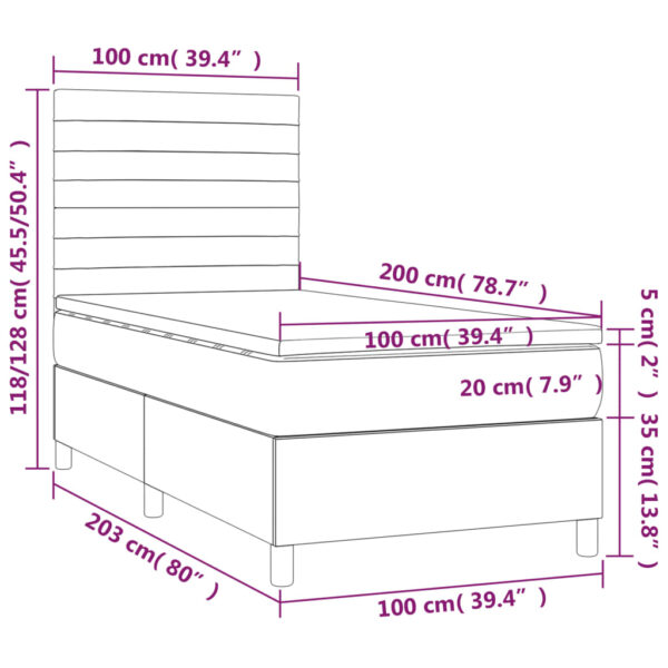 Łóżko kontynentalne z materacem i LED, czarny aksamit 100x200cm - obrazek 8