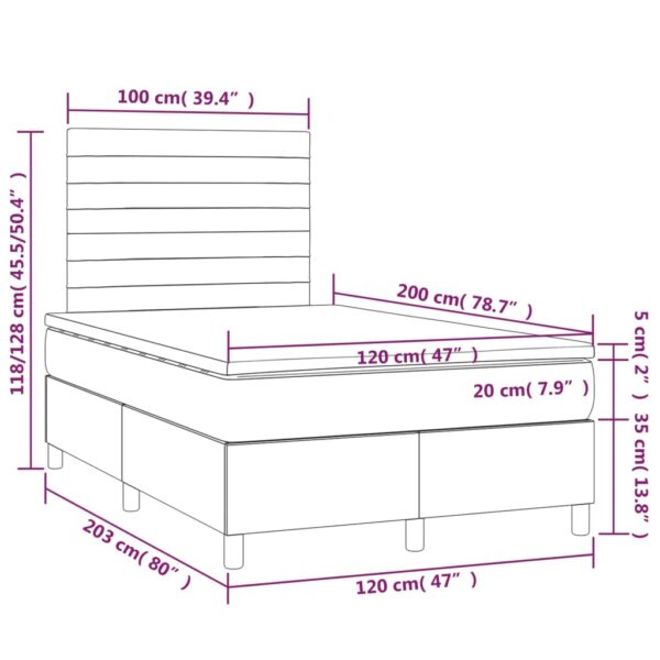 Łóżko kontynentalne z materacem i LED zielony aksamit 120x200cm - obrazek 8