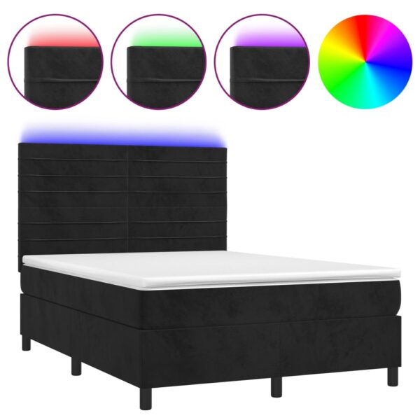 Łóżko kontynentalne z materacem i LED, czarny aksamit 140x190cm - obrazek 2