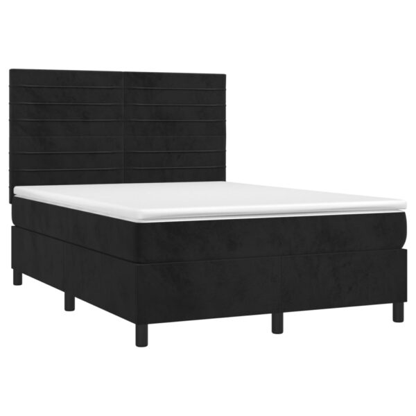 Łóżko kontynentalne z materacem i LED, czarny aksamit 140x190cm - obrazek 3