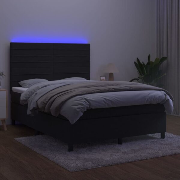 Łóżko kontynentalne z materacem i LED, czarny aksamit 140x190cm - obrazek 4