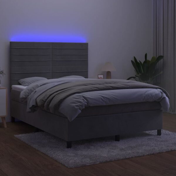 Łóżko kontynentalne z materacem i LED, szare 140x200cm, aksamit - obrazek 4