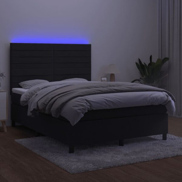 Łóżko kontynentalne z materacem i LED, czarny aksamit 140x200cm - obrazek 4