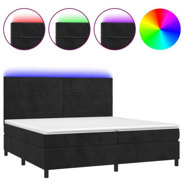 Łóżko kontynentalne z materacem i LED, czarny aksamit 200x200cm - obrazek 2