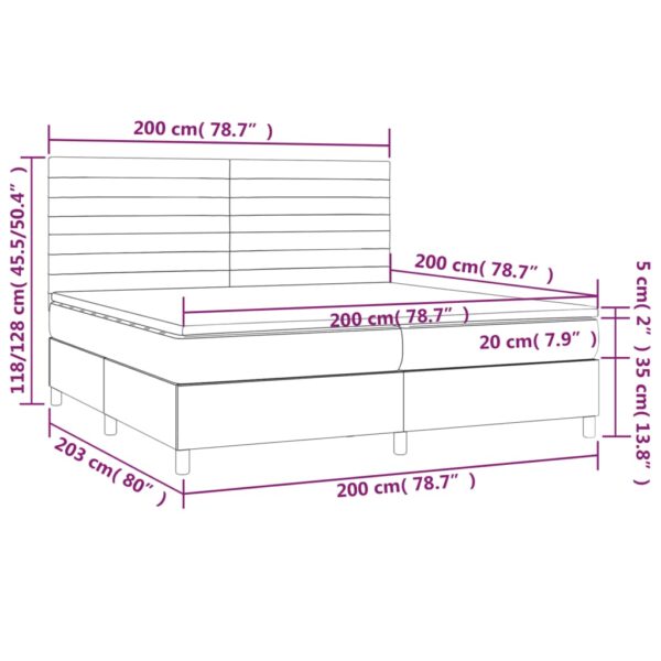 Łóżko kontynentalne z materacem i LED, czarny aksamit 200x200cm - obrazek 8