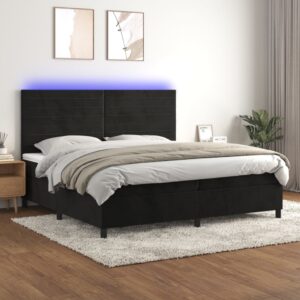 Łóżko kontynentalne z materacem i LED, czarny aksamit 200x200cm