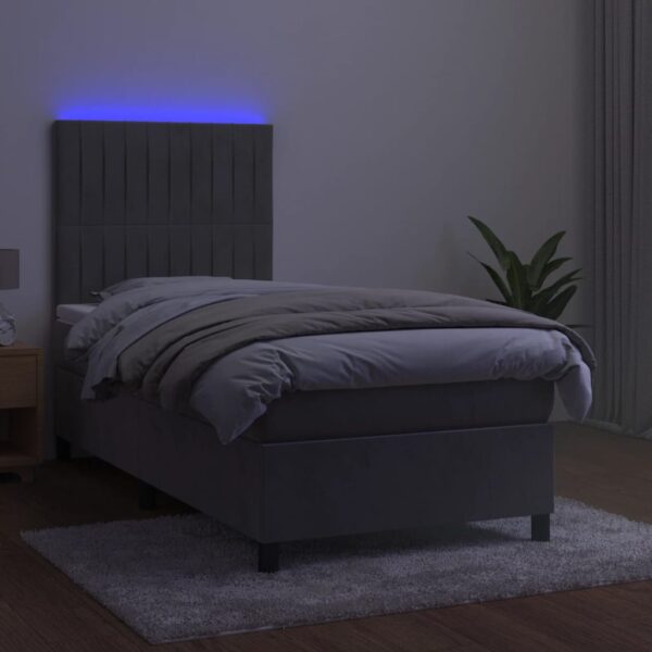 Łóżko kontynentalne z materacem i LED, szare 90x200 cm, aksamit - obrazek 4