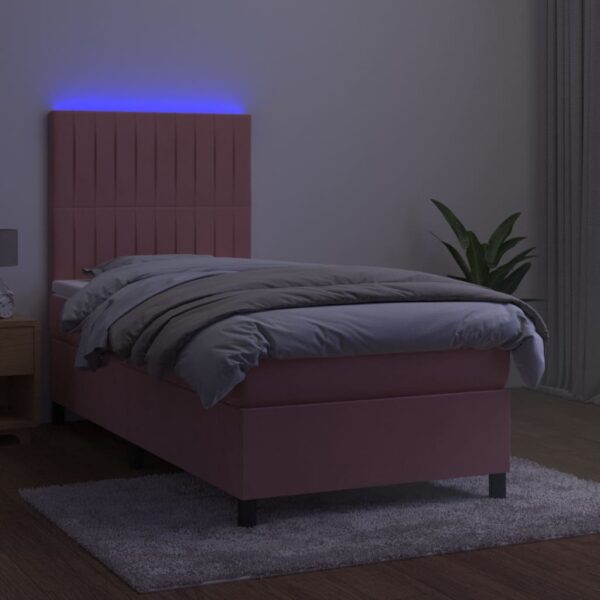 Łóżko kontynentalne z materacem i LED, różowy aksamit 90x200 cm - obrazek 4