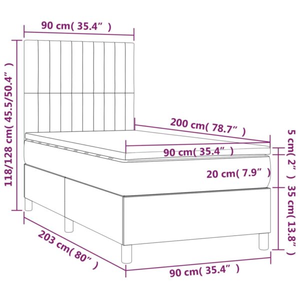 Łóżko kontynentalne z materacem i LED, różowy aksamit 90x200 cm - obrazek 8