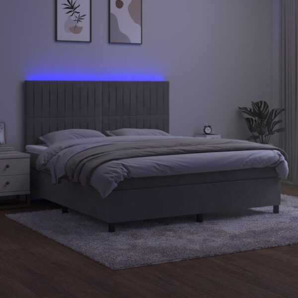 Łóżko kontynentalne z materacem i LED, szare 180x200cm, aksamit - obrazek 4