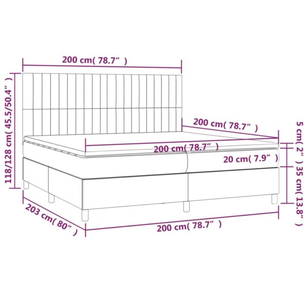 Łóżko kontynentalne z materacem i LED, czarny aksamit 200x200cm - obrazek 8