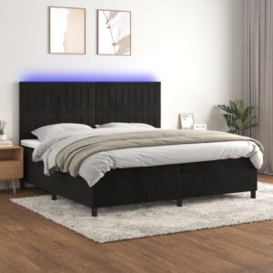 Łóżko kontynentalne z materacem i LED, czarny aksamit 200x200cm