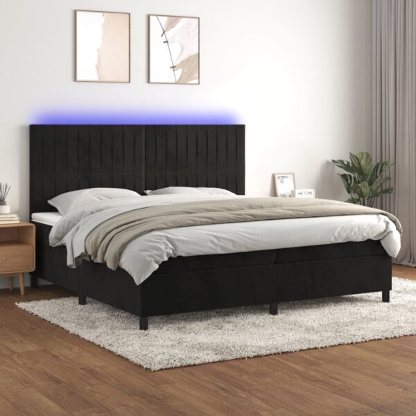 Łóżko kontynentalne z materacem i LED, czarny aksamit 200x200cm