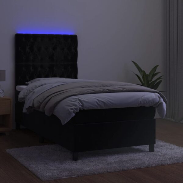 Łóżko kontynentalne z materacem i LED, czarny aksamit 80x200 cm - obrazek 4