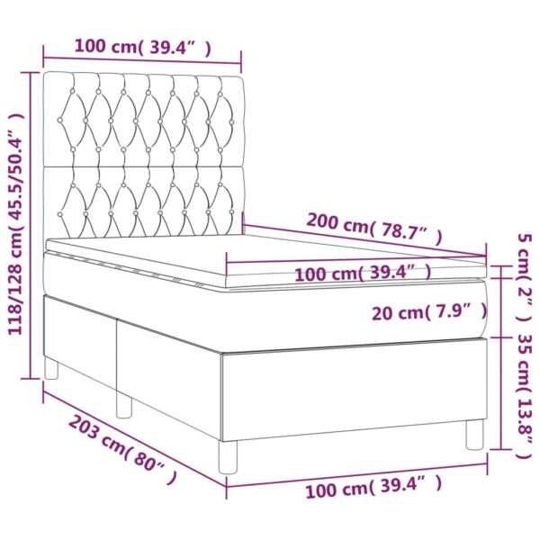 Łóżko kontynentalne z materacem i LED, czarny aksamit 100x200cm - obrazek 8