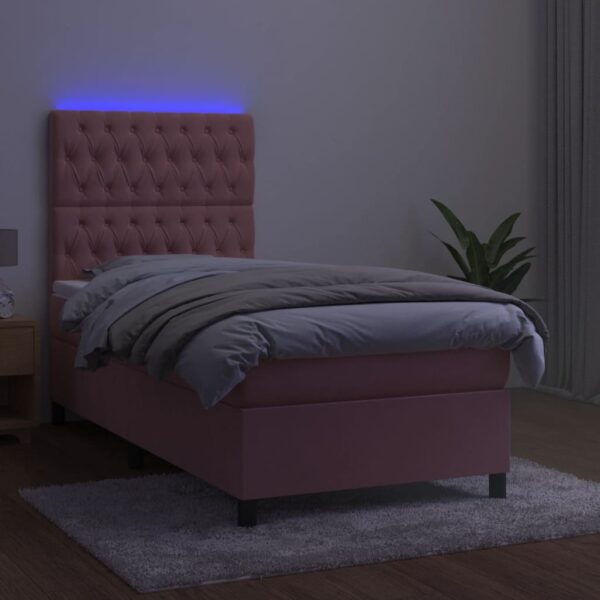 Łóżko kontynentalne z materacem i LED, różowy aksamit 100x200cm - obrazek 4
