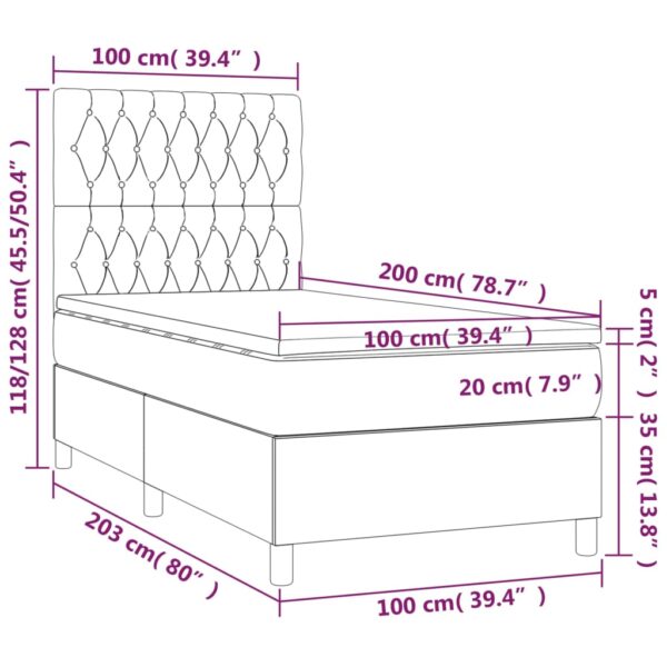 Łóżko kontynentalne z materacem i LED, różowy aksamit 100x200cm - obrazek 8