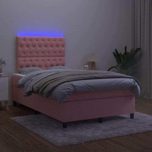 Łóżko kontynentalne z materacem i LED, różowy aksamit 120x200cm - obrazek 4