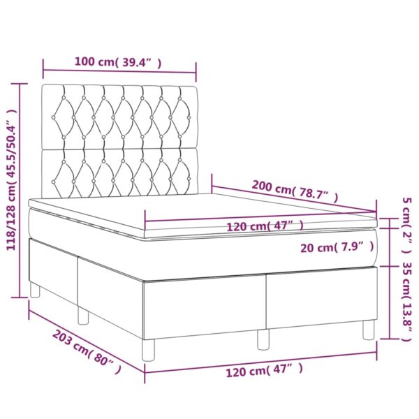 Łóżko kontynentalne z materacem i LED, różowy aksamit 120x200cm - obrazek 8