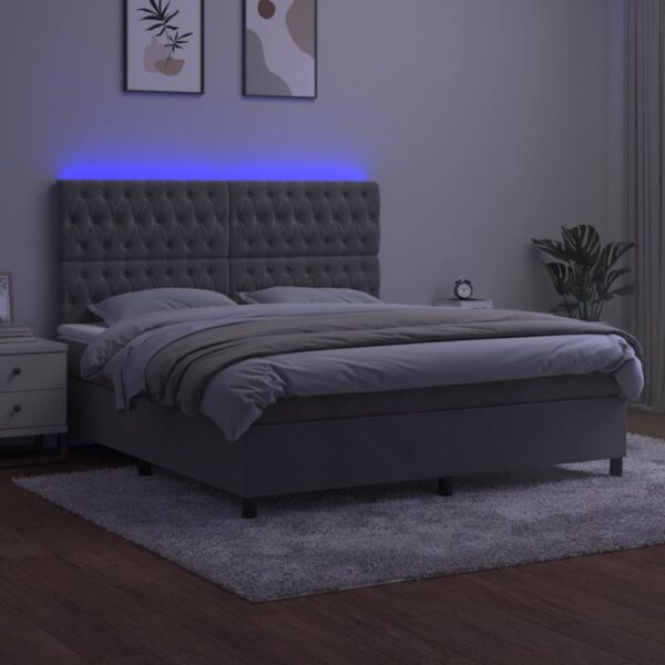 Łóżko kontynentalne z materacem i LED, szare 160x200cm, aksamit - obrazek 4