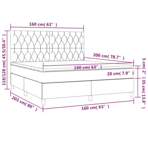 Łóżko kontynentalne z materacem i LED, szare 160x200cm, aksamit - obrazek 8