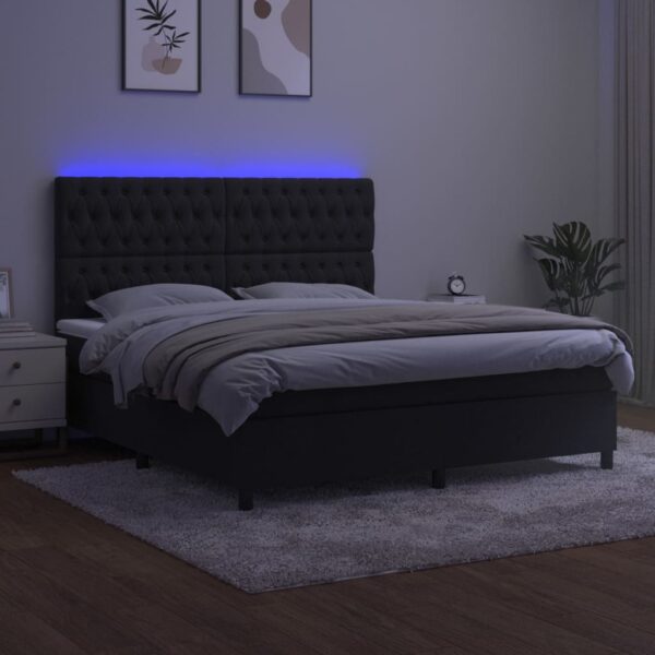 Łóżko kontynentalne z materacem i LED, czarny aksamit 180x200cm - obrazek 4