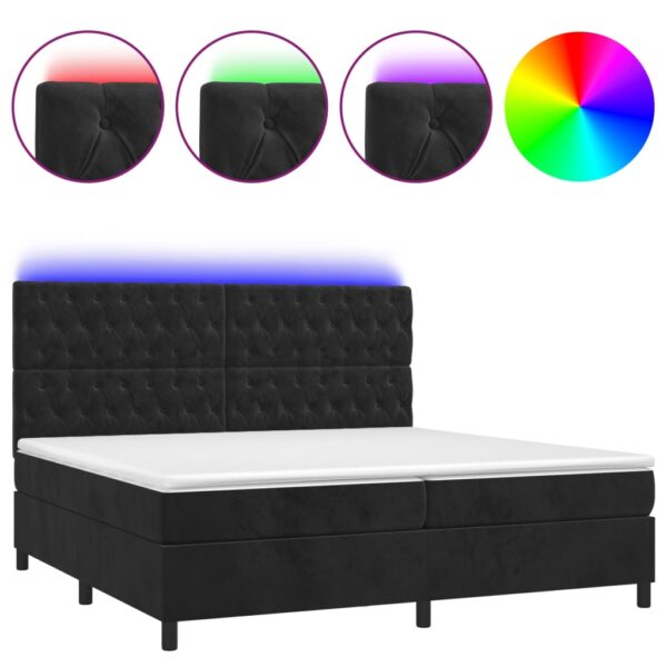 Łóżko kontynentalne z materacem i LED, czarny aksamit 200x200cm - obrazek 2